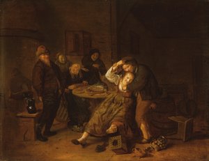 Taverneninterieur mit einem Bauern, der mit einer Dirne feiert
