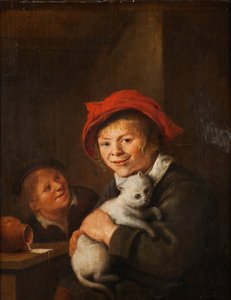 Zwei Jungen, die mit einer Katze spielen von Jan Miense Molenaer