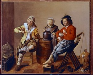 Zwei Jungen und ein Mädchen machen Musik von Jan Miense Molenaer
