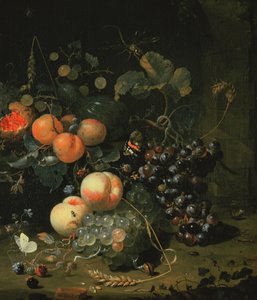 Stillleben mit Obst und Blumen