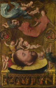 Der Kopf von Johannes dem Täufer, mit trauernden Engeln und Putti, frühes 16. Jahrhundert von Jan Mostaert
