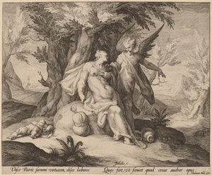 Hagar in der Wüste von einem Engel getröstet von Jan Muller