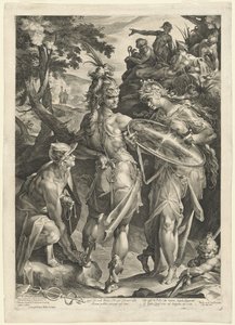 Minerva und Merkur bewaffnen Perseus von Jan Muller, after Bartholomaeus Spranger