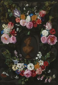 Kartusche verziert mit Girlanden und Blumensträußen von Jan Philip van Thielen