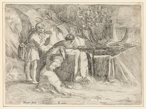 Zwei Männer bei einem Brunnen von Jan Philipsz. van Bouckhorst