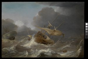 Niederländische Schiffe in einem Sturm, ca. 1620 (Öl auf Holz)