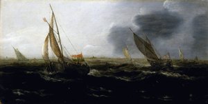 Niederländische Boote im starken Wind von Jan Porcellis