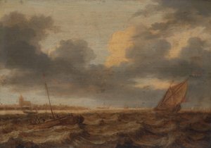Fischerboote in stürmischen Gewässern von Jan Porcellis