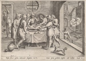 Vorbereitung für das Passahfest von Jan Sadeler I, after Maarten van Cleef
