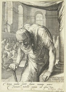 Die verkrüppelte alte Dame, die von Jesus geheilt wird