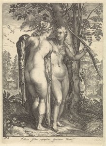 Diana und eine Nymphe vor einem Baum von Jan Saenredam