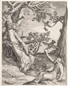 Elija in der Wüste von Raben gefüttert, 1604 von Jan Saenredam