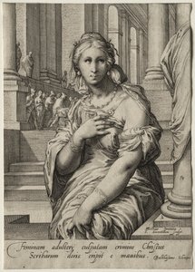 Heldinnen des Neuen Testaments: Die beim Ehebruch ertappte Frau von Jan Saenredam