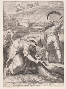 Sommer (Bauern bei der Weizenernte), aus Die vier Jahreszeiten von Jan Saenredam