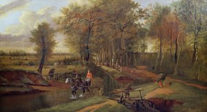 Eine bewaldete Flusslandschaft mit Figuren, Pferd und Wagen, 1692 von Jan Siberechts