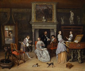 Fantasie-Interieur mit Jan Steen und der Familie von Gerrit Schouten von Jan Steen