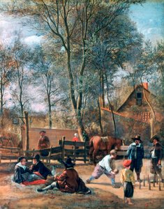 Kegelspieler vor einem Gasthaus, ca. 1660