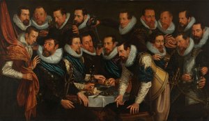 Offiziere und andere Bürgerwehrmänner des XI. Bezirks von Amsterdam, unter dem Kommando von Hauptmann Geurt Dircksz van Beuningen und Leutnant Pieter Martensz Hoeffijser von Jan Tengnagel