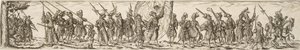 Soldatenzug, in der Mitte ein Fahnenträger von Jan Theodor de Bry