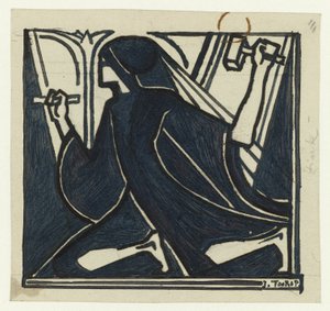Kniende Figur mit Hammer und Meißel von Jan Toorop (signed by artist)