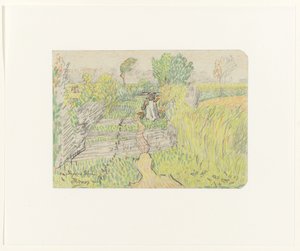 Bäuerin mit Joch und Milcheimern auf den Schultern, durch ein Kornfeld gehend von Jan Toorop
