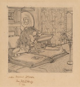 Charley betrachtet ein Album mit Drucken von Jan Toorop
