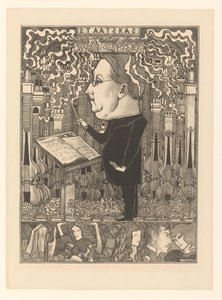 Dirigent mit Geigen und rauchenden Schornsteinen im Hintergrund (De Staatskas / De Haardsteden) von Jan Toorop