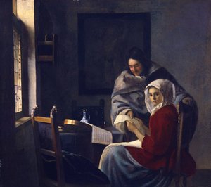 Mädchen unterbrochen bei ihrer Musik, um 1660