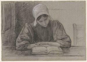Lesendes Mädchen mit Haube von Jan Veth