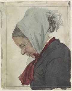 Alte Frau mit Kopftuch und rotem Schal