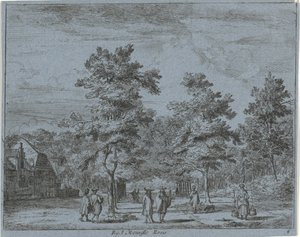 Spaziergänger auf einer Allee mit Bäumen