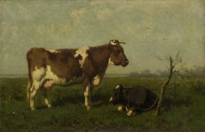 Kuh mit ihrem Kalb auf einer Wiese