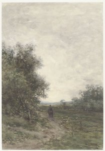 Landschaft mit einem Reiter und einer Schafherde mit Hirten von Johannes Martinus Vrolijk