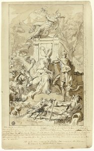 Entwurf für Titelseite: Allegorie der Unterwerfung der Stadt Utrecht unter Kaiser Karl V. von Jan Wandelaar