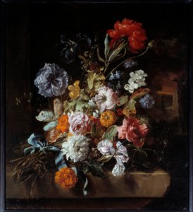 Blumenstrauß auf einer Steinbank von Jan Baptist Weenix