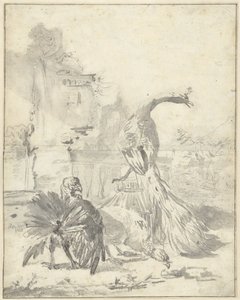 Hühnerhof mit einem Pfau und zwei Truthähnen
