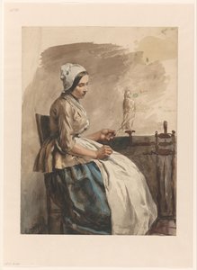 Spinnende junge Frau von Jan Weissenbruch