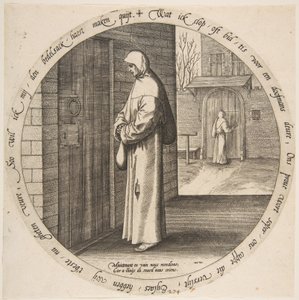 Vergeblich bettelt man an der Tür des Tauben, aus Zwölf flämische Sprichwörter, ca. 1568 von Jan Wierix