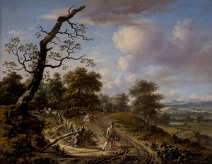 Hügelige Landschaft mit einer Falkenjagdgesellschaft von Jan Wijnants
