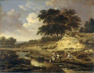 Landschaft mit einem Reiter, der sein Pferd tränkt von Jan Wijnants