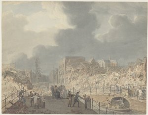 Ansicht der Ruinen am Rapenburg in Leiden nach der Explosion des Pulverschiffs am 12. Januar 1807 von Jan Willem Pieneman