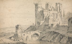 Ruine eines Schlosses an einem Fluss von Jan Wyck