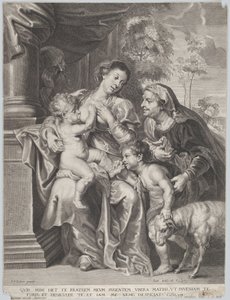 Die Heilige Familie mit Elisabeth und dem kleinen Johannes dem Täufer, die Jungfrau stillt das Christuskind, ca. 1635-42 von Jan Witdoek