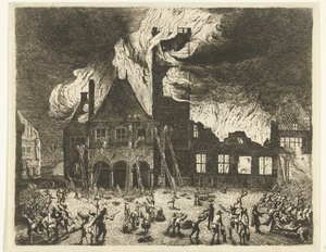Das alte Rathaus von Amsterdam brennt von Jan de Baen