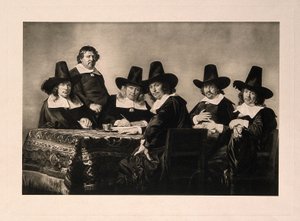 Die Gouverneure des Krankenhauses für arme Kinder, Haarlem. Photogravur nach J. de Bray, 1663. von Jan de Bray