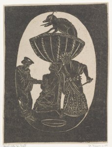 Silhouette von zwei Männern mit einem gefesselten Gefangenen von Jan de Ridder