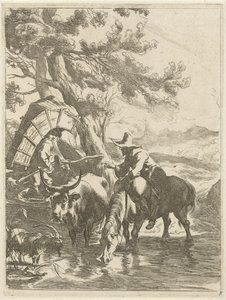 Hirte und beladener Junge an einem Bach von Jan de Visscher