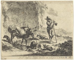 Hirte ruht auf seinem Stab bei einer Ruine von Jan de Visscher