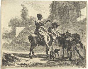 Hirten und Esel an einem Trinkbecken von Jan de Visscher