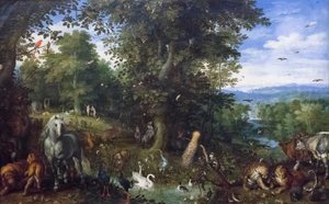 Irdisches Paradies mit der Erbsünde von Jan the Elder Brueghel